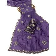 Generic Women's Star Georgette Embroidered Saree With Unstitched Blouse 5.5Mtr (Purple) - Image 3