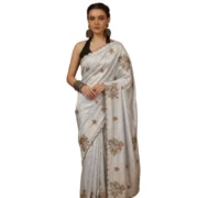 Generic Women's Viscose Silk Embroidered Saree With Unstitched Blouse 5.5Mtr (Grey) - Image 6