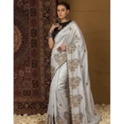 Generic Women's Viscose Silk Embroidered Saree With Unstitched Blouse 5.5Mtr (Grey) - Image 5