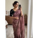 Generic Women's Viscose Silk Embroidered Saree With Unstitched Blouse 5.5Mtr (Pink)