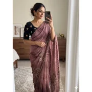 Generic Women's Viscose Silk Embroidered Saree With Unstitched Blouse 5.5Mtr (Pink)