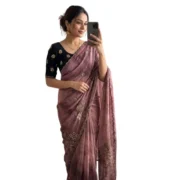Generic Women's Viscose Silk Embroidered Saree With Unstitched Blouse 5.5Mtr (Pink) - Image 5