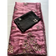 Generic Women's Viscose Silk Embroidered Saree With Unstitched Blouse 5.5Mtr (Pink) - Image 4