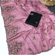 Generic Women's Viscose Silk Embroidered Saree With Unstitched Blouse 5.5Mtr (Pink) - Image 3