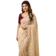 Generic Women's Star Georgette Embroidered Saree With Unstitched Blouse 5.5Mtr (Beige) - Image 7