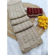Generic Women's Star Georgette Embroidered Saree With Unstitched Blouse 5.5Mtr (Beige) - Image 6