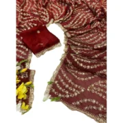 Generic Women's Satin Embellished Saree With Unstitched Blouse 5.5Mtr (Maroon) - Image 6