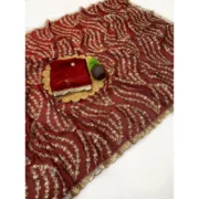 Generic Women's Satin Embellished Saree With Unstitched Blouse 5.5Mtr (Maroon) - Image 5
