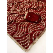 Generic Women's Satin Embellished Saree With Unstitched Blouse 5.5Mtr (Maroon) - Image 3