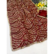 Generic Women's Satin Embellished Saree With Unstitched Blouse 5.5Mtr (Maroon) - Image 2
