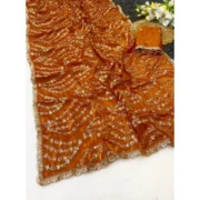 Generic Women's Satin Embellished Saree With Unstitched Blouse 5.5Mtr (Orange) - Image 2