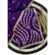 Generic Women's Satin Embellished Saree With Unstitched Blouse 5.5Mtr (Purple)