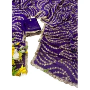 Generic Women's Satin Embellished Saree With Unstitched Blouse 5.5Mtr (Purple) - Image 6