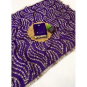 Generic Women's Satin Embellished Saree With Unstitched Blouse 5.5Mtr (Purple) - Image 4
