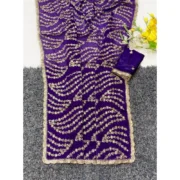 Generic Women's Satin Embellished Saree With Unstitched Blouse 5.5Mtr (Purple) - Image 5