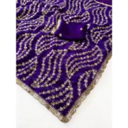 Generic Women's Satin Embellished Saree With Unstitched Blouse 5.5Mtr (Purple) - Image 3
