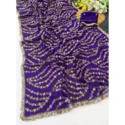 Generic Women's Satin Embellished Saree With Unstitched Blouse 5.5Mtr (Purple) - Image 2