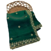 Generic Women's Satin Embellished Saree With Unstitched Blouse 5.5Mtr (Green) - Image 6