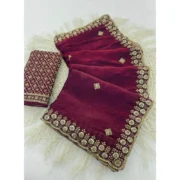 Generic Women's Satin Embellished Saree With Unstitched Blouse 5.5Mtr (Maroon)