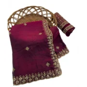 Generic Women's Satin Embellished Saree With Unstitched Blouse 5.5Mtr (Maroon) - Image 6