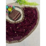 Generic Women's Satin Embellished Saree With Unstitched Blouse 5.5Mtr (Maroon) - Image 5