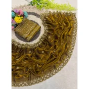 Generic Women's Satin Embellished Saree With Unstitched Blouse 5.5Mtr (Mustard) - Image 4