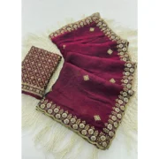 Generic Women's Satin Embellished Saree With Unstitched Blouse 5.5Mtr (Wine-Toned)