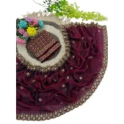 Generic Women's Satin Embellished Saree With Unstitched Blouse 5.5Mtr (Wine-Toned) - Image 4