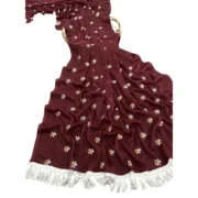 Generic Women's Georgette Embellished Saree With Unstitched Blouse 5.5Mtr (Maroon) - Image 3