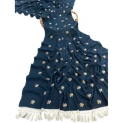 Generic Women's Georgette Embellished Saree With Unstitched Blouse 5.5Mtr (Navy) - Image 3