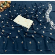 Generic Women's Georgette Embellished Saree With Unstitched Blouse 5.5Mtr (Navy) - Image 2