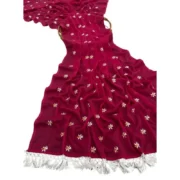 Generic Women's Georgette Embellished Saree With Unstitched Blouse 5.5Mtr (Pink) - Image 3