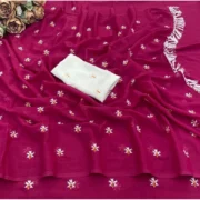 Generic Women's Georgette Embellished Saree With Unstitched Blouse 5.5Mtr (Pink) - Image 2