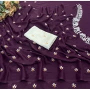 Generic Women's Georgette Embellished Saree With Unstitched Blouse 5.5Mtr (Wine) - Image 2