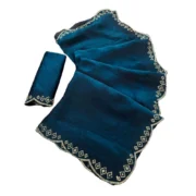 Generic Women's Satin Embellished Saree With Unstitched Blouse 5.5Mtr (Navy) - Image 6
