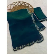 Generic Women's Satin Embellished Saree With Unstitched Blouse 5.5Mtr (Bottle Green)