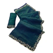 Generic Women's Satin Embellished Saree With Unstitched Blouse 5.5Mtr (Bottle Green) - Image 6
