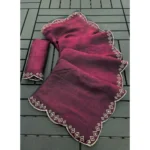 Generic Women's Satin Embellished Saree With Unstitched Blouse 5.5Mtr (Burgundy)