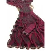 Generic Women's Satin Embellished Saree With Unstitched Blouse 5.5Mtr (Burgundy) - Image 3