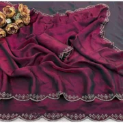 Generic Women's Satin Embellished Saree With Unstitched Blouse 5.5Mtr (Burgundy) - Image 2