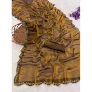 Generic Women's Satin Embellished Saree With Unstitched Blouse 5.5Mtr (Mustard) - Image 2