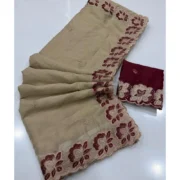 Generic Women's Star Georgette Embroidered Saree With Unstitched Blouse 5.5Mtr (Beige) - Image 2