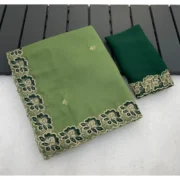 Generic Women's Star Georgette Embroidered Saree With Unstitched Blouse 5.5Mtr (Green) - Image 6