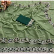 Generic Women's Star Georgette Embroidered Saree With Unstitched Blouse 5.5Mtr (Green) - Image 3