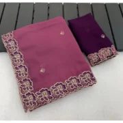 Generic Women's Star Georgette Embroidered Saree With Unstitched Blouse 5.5Mtr (Pink) - Image 6