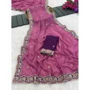 Generic Women's Star Georgette Embroidered Saree With Unstitched Blouse 5.5Mtr (Pink) - Image 4