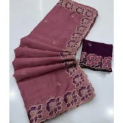 Generic Women's Star Georgette Embroidered Saree With Unstitched Blouse 5.5Mtr (Pink) - Image 3