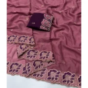 Generic Women's Star Georgette Embroidered Saree With Unstitched Blouse 5.5Mtr (Pink) - Image 2