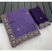 Generic Women's Star Georgette Embroidered Saree With Unstitched Blouse 5.5Mtr (Purple) - Image 6
