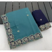 Generic Women's Star Georgette Embroidered Saree With Unstitched Blouse 5.5Mtr (Sea Green) - Image 4